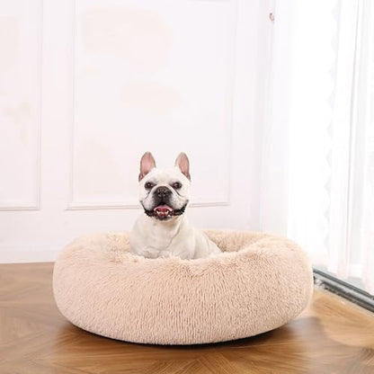 Amazon Basics Washable Donut Pet Bolster Faux Fur Bed with Removable Cover, Anti-Slip Bottom for Dog, Beige, 36" x 36" - color: Beige, size: 36" x 36"