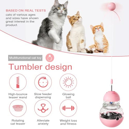 Cat Toy for Indoor Cats, Cat Toy Interactive - Wobble Tracking Balls Treat Dispenser Kitten Toys, Cat Stimulation Toys, Slow Food Dispenser Feeder (Pink)