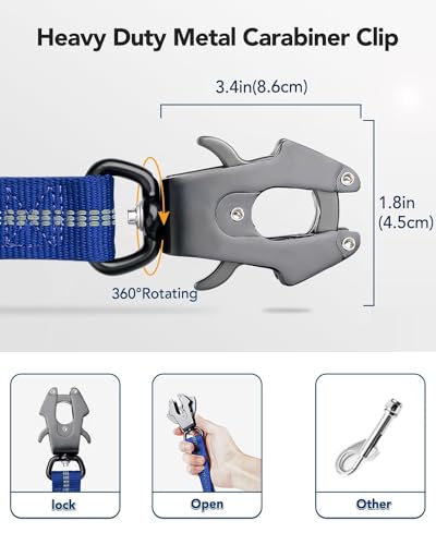 Joytale Tactical Dog Leash Heavy Duty, 4-6FT Shock Absorbing Bungee Lead with 2 Padded Handle, Metal Carabiner Clip, Car Seatbelt, Strong No Pull Leash for Medium Large X-Large Dogs, Navy Blue - color: Navy Blue