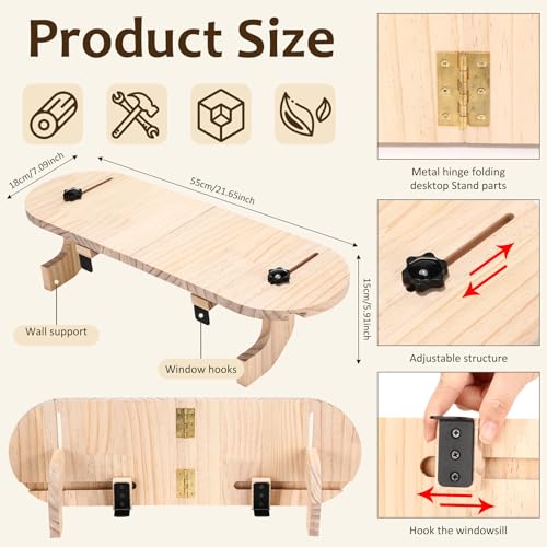 1 Pcs Natural Window Sill Plant Shelf for Plants 21.7 x 7.1 x 5.9 Inch Windowsill Extender Window Plant Floating Shelves No Drilling Wooden Bracket for Cat Perch Planters (Rounded Corner) - size: Rounded Corner