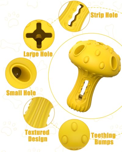 Dog Chew Toys for Aggressive Chewers, Rubber Treat Dispensing Stimulation Toy to Keep Them Busy, Durable Interactive Enrichment Puzzle Toy for Medium Large Breed Dogs - color: Yellow