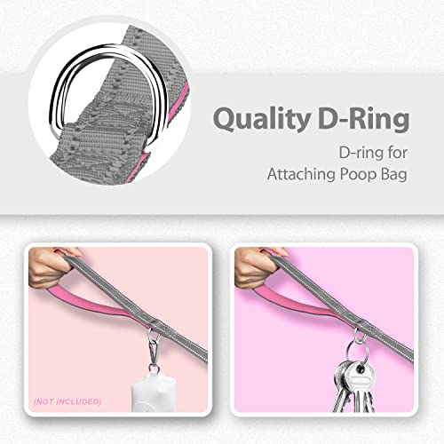 PHOEPET 5 Feet Dog Leash - Dual-Side Reflective - Soft Padded Handle - Fit for Walking, Training or Exploring Hiking, Camping (Grey + Baby Pink Base) - color: Grey + Baby Pink Base