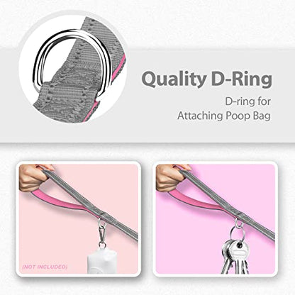 PHOEPET 5 Feet Dog Leash - Dual-Side Reflective - Soft Padded Handle - Fit for Walking, Training or Exploring Hiking, Camping (Grey + Baby Pink Base) - color: Grey + Baby Pink Base