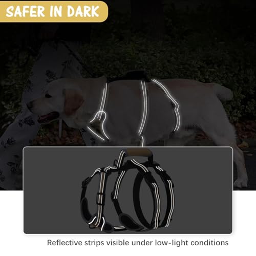 Escape Proof Dog Harness - No Pull Dog Harness with Handle, Soft Padded Reflective and Adjustable Full Body Pet Harness Vest for Medium Large Dogs Walking Hiking Training, Beige Large - color: Beige, size: Large