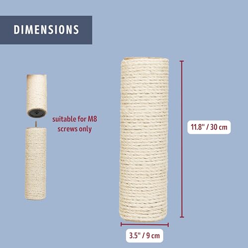 TRIXIE Replacement Sisal Post for Cat Scratching Posts, Backup Scratcher for Indoor Cat Furniture, Trees and Towers, 3.5 in x 11.8 in (9 x 30 cm) - size: 9/30 cm