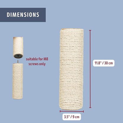 TRIXIE Replacement Sisal Post for Cat Scratching Posts, Backup Scratcher for Indoor Cat Furniture, Trees and Towers, 3.5 in x 11.8 in (9 x 30 cm) - size: 9/30 cm