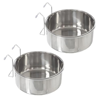Set of 2 Stainless-Steel Dog Bowls - Cage, Kennel, and Crate Hanging Pet Bowls for Food and Water - 50.4oz or 6.3 Cups Each and Dishwasher Safe by PETMAKER - size: 50oz