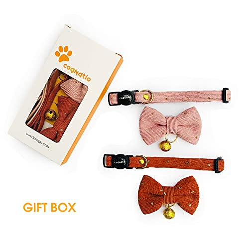 Safety Quick Release Cat Collars, Soft Kitten Collars with Detachable Bow Tie and Bell, Pack of 2, Adjustable 20-30 cm - color: Orange+Pink