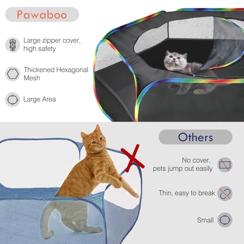 Pawaboo Small Animals Playpen, Waterproof Small Pet Cage Tent with Zippered Cover, Portable Outdoor Yard Fence with 3 Metal Rod for Chick/Kitten/Puppy/Guinea Pig/Rabbits/Hamster, Black + Rainbow - color: N-Black + Rainbow