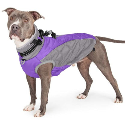 Large Winter Dog Coat, Reflective Fleece Vest with D Ring & Adjustable Buckles, Windproof and Waterproof Dog Cold Weather Coats, Turtleneck Warm Pet Garment Snowsuit Christmas - 2XL Purple - color: Purple, size: XX-Large