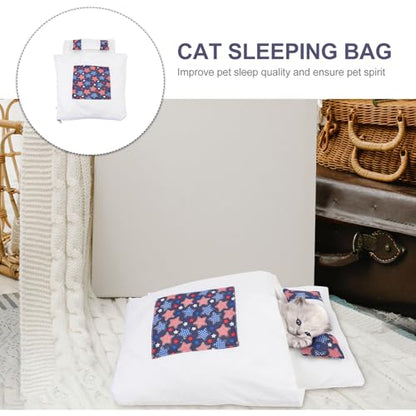 Yardwe Cozy Enclosed Cat House with Detachable Washable Cushion Navy Star Pattern L Size Indoor Nest for Kittens