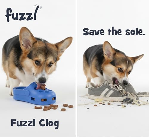 Fuzzl Shoe Dog Toy Puzzle Treat Toy – Natural Rubber Chew Toy – Durable, Interactive Enrichment Feeder – Eco-Friendly, Non-Toxic & Dishwasher Safe – Blue - style: Clog Blue
