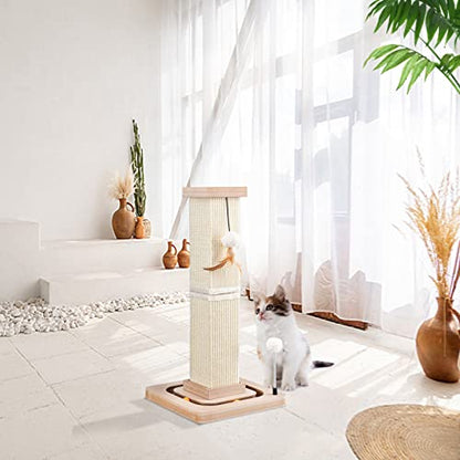 LIFLIX 27" Cat Scratching Post, Sisal Cat Scratcher with Interactive Track Balls and Hanging Balls, Vertical Scratching Posts for Indoor Cats and Kittens