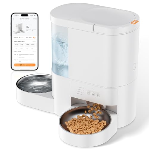 Automatic Cat Feeder and Water, 5G WiFi App Controlled Cat Dry Food Dispenser, 2 in 1 Timed Pet Feeder, 4L Food & 3L Gravity Waterer with Voice Recording, 10 Meals Programmable 1-15 Portion Control - color: White
