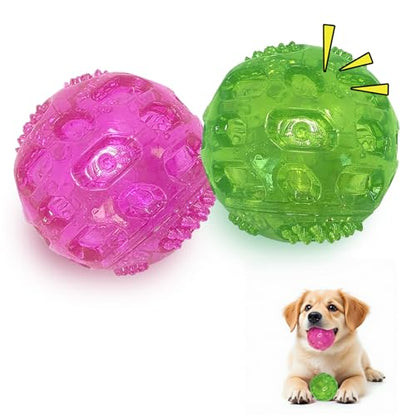 RICHIE Ultra Durable Squeaky Dog Balls 3 Inch for Large Medium Dogs, Tough Chew Toys for Aggressive Chewers, Floating Fetch Balls for Pool Play, Teeth Cleaning Dog Toys 2 Pack Red + Green - color: Red+ Green