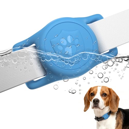 for AirTag Dog Collar Holder, Dog Air Tag Holder, IP68-Waterproof | Lightweight Silicone | Anti-Lost | Ultra-Durable | Compatible with Apple AirTags (Bule) - color: Bule