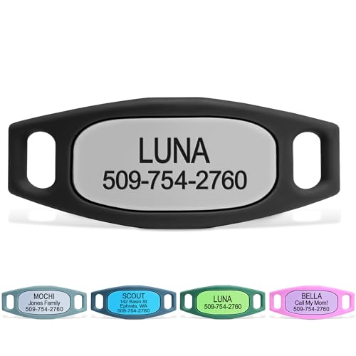 GoTags Silent Dog Tag, Personalized Engraved Silicone and Cat Name Pet ID Tags, Soundless Quiet Slide On Nameplate for Collars, No More Jingling Tags (Gray, Small) - color: Original Gray, size: Small (Pack of 1)