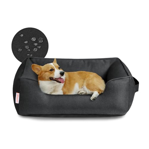 Miguel Waterproof Outdoor Dog Bed for Medium Small Dogs, Oxford Pet Bed Tough with Sides Easy Clean, All Weather Rectangle Puppy Bed with Removable Cover Bolster Bed Scratch Resistant, 30 inches - color: Black - Waterproof Oxford, size: L (30" x 24" x 9")
