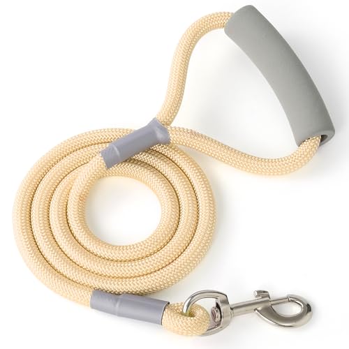 Mile High Life Dog Leash, with Comfortable Padded Handle, Cream Nylon Rope Leash with Steel Tips, Heavy Duty 4 Feet Pet Leashes (Cream,48 Inches) - color: Nylon Rope - Cream, size: 4 Feet