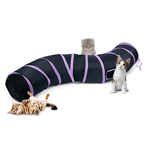 Sheldamy Cat Tunnel, S-2-Way Cat Tunnels for Indoor Cats, Collapsible Cat Play Tunnel, Interactive Toy Maze Cat House with 1 Play Ball for Cats, Puppy, Kitty, Kitten, Rabbit (Pink & Black) - color: S-2 Way Pink & Black
