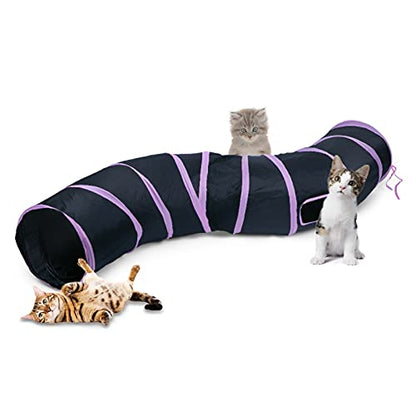 Sheldamy Cat Tunnel, S-2-Way Cat Tunnels for Indoor Cats, Collapsible Cat Play Tunnel, Interactive Toy Maze Cat House with 1 Play Ball for Cats, Puppy, Kitty, Kitten, Rabbit (Pink & Black) - color: S-2 Way Pink & Black