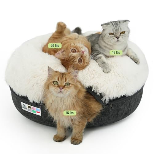 CATTASAURUS Peekaboo Cat Cave for Multiple & Large Cats Up to 30-45 Lbs, Fluffy Cat Beds for Indoor Cats, Scratch Detachable & Washable Tunnel Bed, Comfy Donut Cave (Dark Gray, Large (Calming)) - color: Dark Gray (Calming), size: Large
