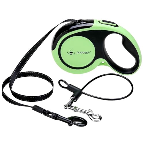 PUPTECK Retractable Dog Leash with Chew Proof Cable for up to 110lbs Small Medium Large Dogs, Heavy Duty Dog Leash for Daily Training Walking, Green, 16ft - color: Green, size: 16ft
