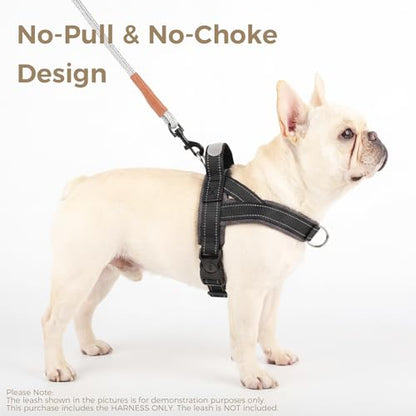 No Pull Dog Harness with Handle, French Bulldog Adjustable Reflective Dog Vest, Breathable Air Mesh Padded Pet Harness with Front Leash Clip for Small Medium Dogs, Black, L - color: Black, size: Large