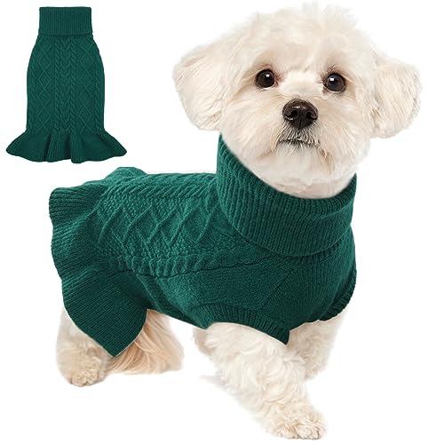 Lelepet Dog Sweater Christmas Turtleneck Knitwear Sweatshirt Cable Knit Warm Dress for Small Medium Large Dogs Puppy Fall Clothes, Chihuahua, XS, Green - color: Dark Green, size: XS
