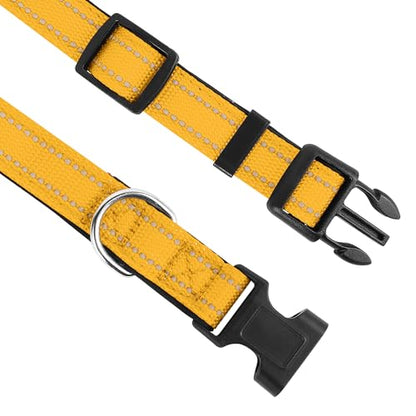 Reflective Dog Collar, Adjustable Soft Neoprene Padded Nylon Pet Collars with Buckle for Puppy and Small Dogs, Cats, Yellow,XS - color: Yellow, size: X-Small