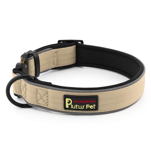 Plutus Pet Tactical Dog Collar, Reflective, Adjustable Heavy Duty Dog Collar, Soft Padded and Comfortable, for Small Medium and Large Dogs (Beige, S) - color: Beige, size: S