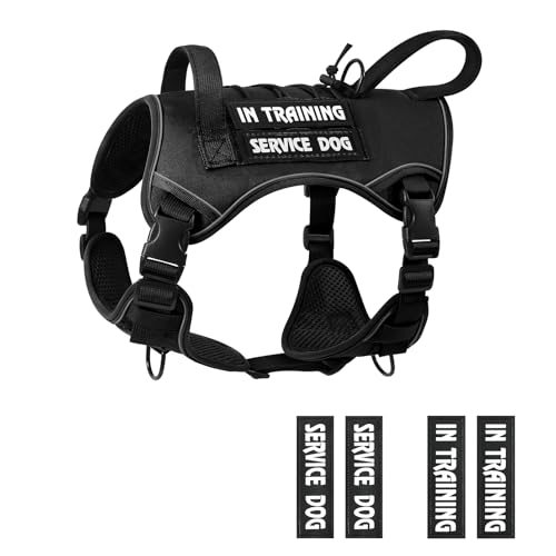 Tactical Dog Harness for Medium Large Size, No Pull Service Dog Vest with Molle System and Control Handle Heavy Duty Pet Vest with 4 Patches, Reflective Adjustable Harness for Walking Training - color: Black, size: S