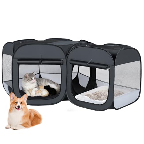 Portable cat playpen, 2-in-1 Dog playpen Indoor, Puppy Dog Play Pen for Indoors, cat cage Crate for Dogs Indoor, Independently Usable cat Tents for Indoor Cats, Collapsible pet playpen(Medium) - size: Medium(60"L x 23.4"Th)