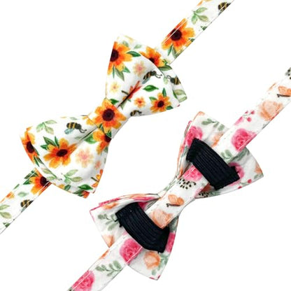 2 Pack Cotton Cat Collar with Bow Tie and Bell for Girl Boy Cats,Cute Pink Flamingo and Blue Whale Pattern Spring Summer Breakaway Cat Collar for Male Female Cats (Flower&Sunflower) - color: Flower&Sunflower