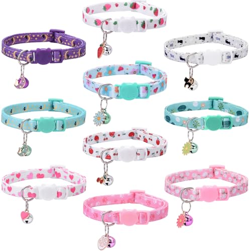 10PC Floral Cat Collar Set with Bells - Breakaway Safety for Kittens and Small Cats (#2) - color: #2