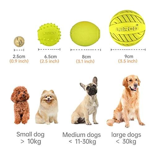 LaRoo Squeaky Dog Ball Toy, Durable Natural Rubber Squeaker Ball Floating Throwing Training, Teeth Cleaning Chew Toy for Pet Small Medium Large Dogs (6.5CM Green) - color: Green-6cm
