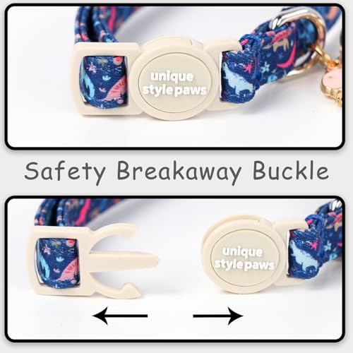 Unique style paws 2 Pack Spring Summer Kitten Collar Breakaway with Bell&Pendant, Adjustable Safety Blue Lemon Dinosaur Cat Cotton Collar for Girl Boy Cat and Small Pet - color: Lemon Dinosaur