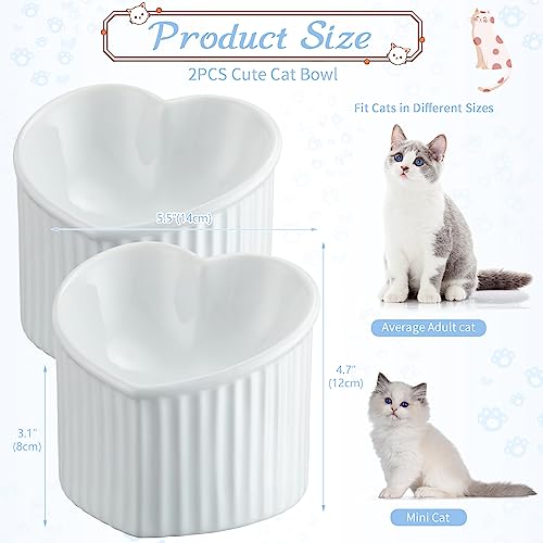 Mumufy 2 Pcs Ceramic Elevated Cat Bowls Tilted Elevated Raised Pet Bowls Anti Vomit Cat Dish for Indoor Stress Free Water Dish Feeder for Puppies, Heart Shaped(Pearly White) - color: Pearly White