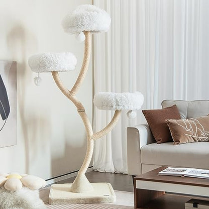 Tangkula Tall Cat Tree, 70 Inch Multi-Level Large Cat Tower with 3 Warm Perches, 3 Jingling Balls, Sisal Scratching Posts & Board, Modern Cat Tree for Indoor Cats Large Adult - color: White