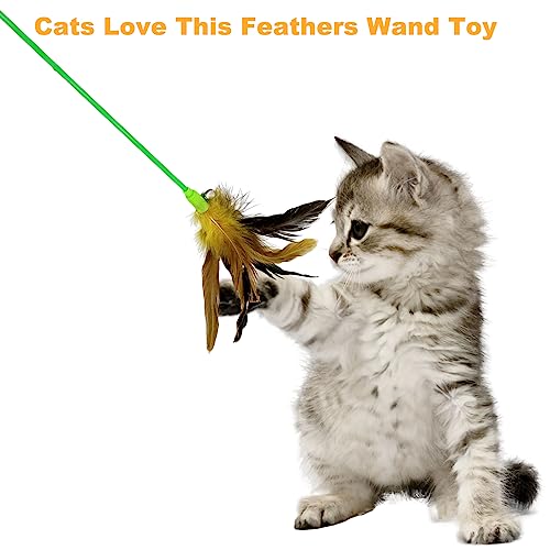 Interactive Cat Wand Feather Toys, 10 Pieces Feathers Stick Cat Toys for Indoor Cats Play - color: 10PCS Cat Wand Toys