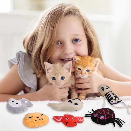 FOIMAS Halloween Catnip Toys,Pumpkin Ghost Catnip Toy Chew Bite Toy for Cat Interactive, Pack of 6 - color: multi