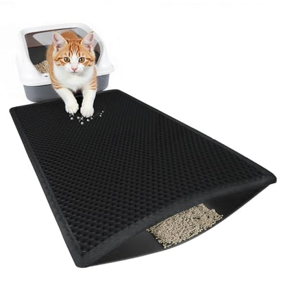 Small Cat Litter Mat Double Layer Waterproof Proof Litter Box mat, Non-Slip Design, Reduces Litter Scatter, Easy to Clean, Black 24''x 14.9''Inch - color: Black, size: 24'' x 14.9''Inch