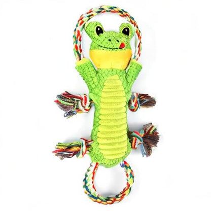 Letsmeet Plush Dog Toy with Crinkle Paper and Ropes - Small Interactive Puppy Toys for Medium to Large Dogs - color: Green