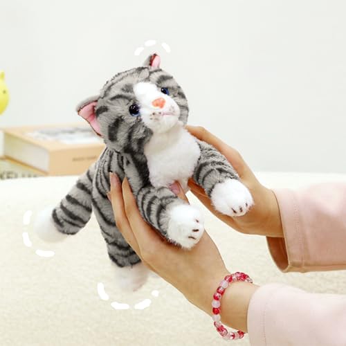 PEACH CAT Striped Cat Stuffed Animal 9.8" Realistic Kitten Plushies Soft Plush Toys Gifts for Kids Grey - style: 9.8“ Grey Cat