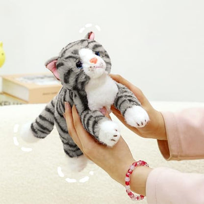 PEACH CAT Striped Cat Stuffed Animal 9.8" Realistic Kitten Plushies Soft Plush Toys Gifts for Kids Grey - style: 9.8“ Grey Cat