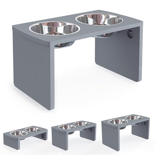 Elevated Dog Bowls, Bamboo Raised Dog Bowl for Large Dogs, with 2 Stainless Steel Bowls (13'' Tall-68oz Bowl, Grey) - color: Grey, size: X Large: 13'' Tall-68oz Bowl