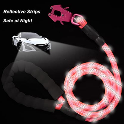 GEIT 2/4/5/6FT Dog Leash, Heavy Duty Rope Leashes, Reflective Nylon Pet Lead with Aluminum Quick Release/Locking Tactical Frog Clip for Small Medium and Large Dogs, Pink, 1/2 inch - color: Pink, size: 1/2'' x 6 FT (18~120 lbs.)
