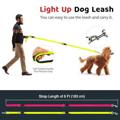 LED Dog Leash 6 Feet Micro USB Rechargeable Nylon Webbing Glow Safety Standard Dog Leash (Green) - color: Green, size: 6 Feet