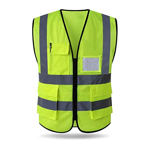 HYCOPROT High Visibility Mesh Safety Reflective Vest with Pockets and Zipper, Meets ANSI/ISEA Standards - color: Yellow, size: Large