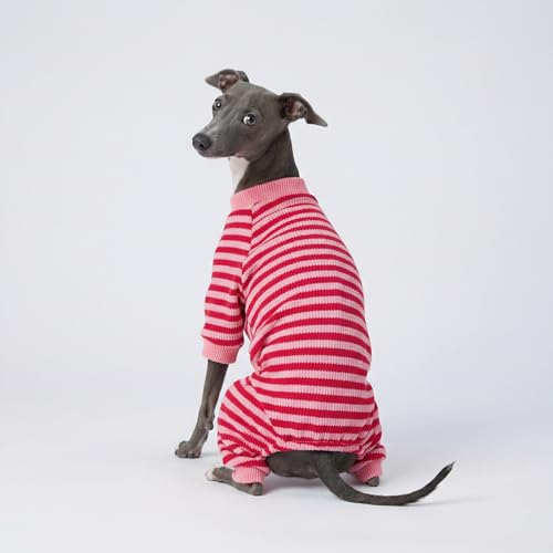 Fitwarm Pink and Red Striped Dog Pajamas, Waffle Dog Clothes for Small Dogs Girl Boy, Puppy Onesie with Feet, Pet Cat Outfit, XS - color: LightPink, size: X-Small